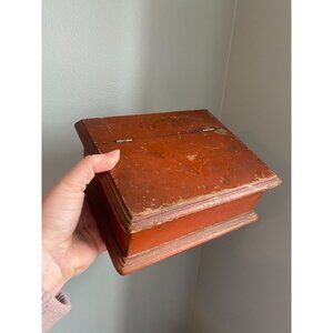 Vintage Wooden Hinged Box With Distressed Paint Finish Rustic Style